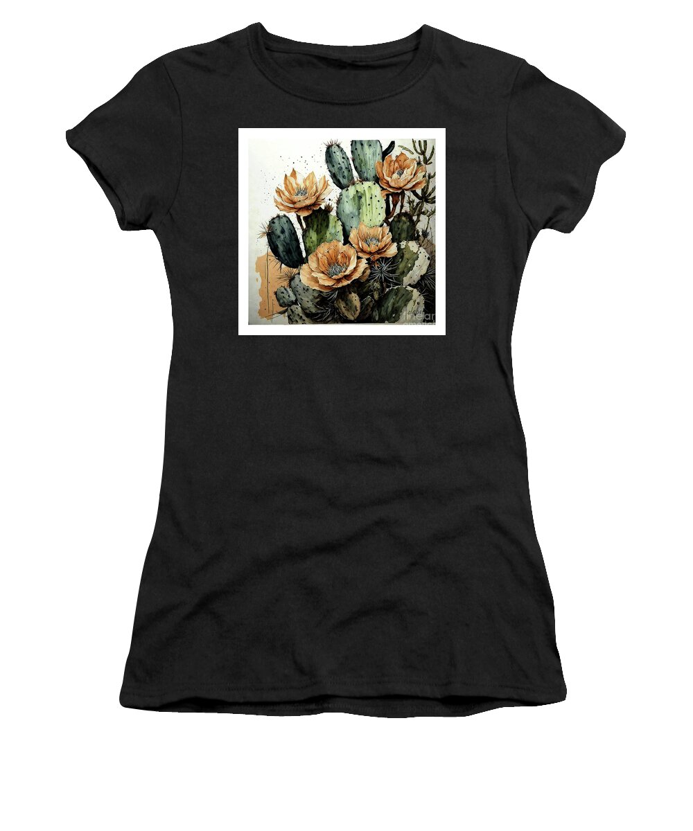 Ai Women's T-Shirt featuring the digital art Orange Cactus Flowes by Deb Nakano