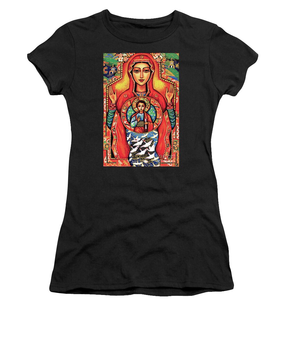 Mother And Child Women's T-Shirt featuring the painting Our Lady of the Sign by Eva Campbell