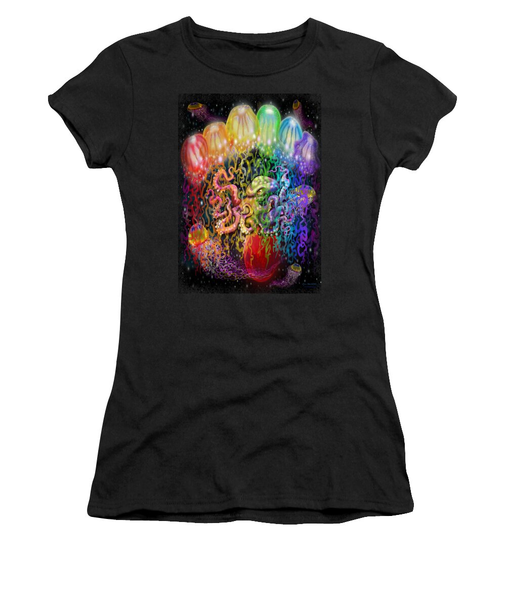 Space Women's T-Shirt featuring the digital art Outer Space Rainbow Alien Tentacles by Kevin Middleton