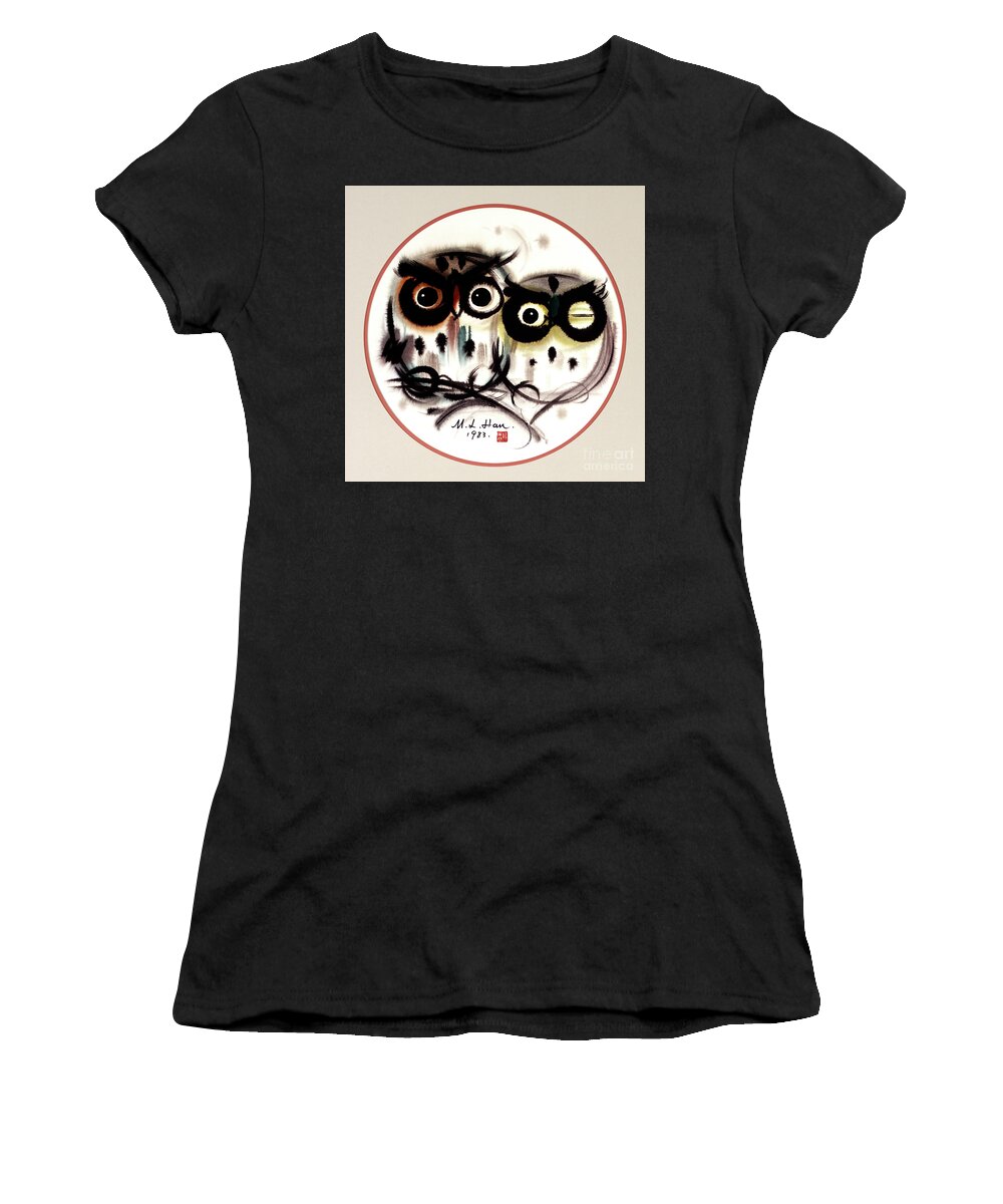 Han Meilin Women's T-Shirt featuring the painting Owls by Han Meilin
