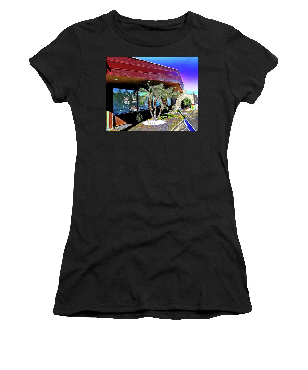 Palm. Tree Women's T-Shirt featuring the photograph Palm Tree Restaurant by Andrew Lawrence