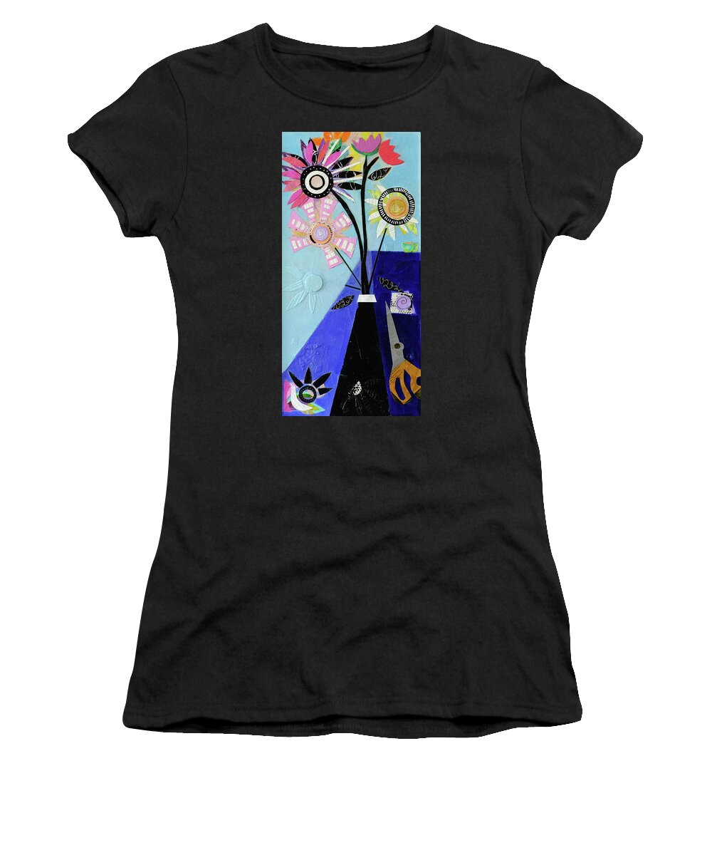 Mixed Media Women's T-Shirt featuring the mixed media Paper Flowers by Julia Malakoff