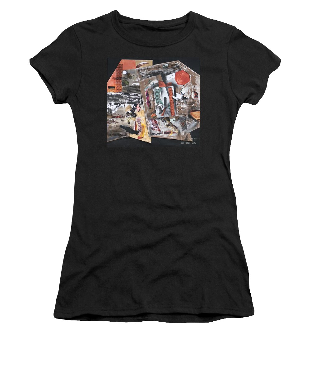 Two Images Women's T-Shirt featuring the mixed media Parallax Paradox by Jean Clarke