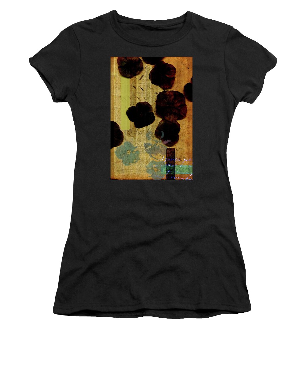 Mixed Media Women's T-Shirt featuring the mixed media Parchment Petals by Minor Details