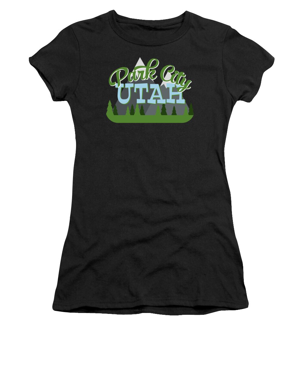 Park City Women's T-Shirt featuring the digital art Park City Utah Retro Mountains Trees by Flo Karp