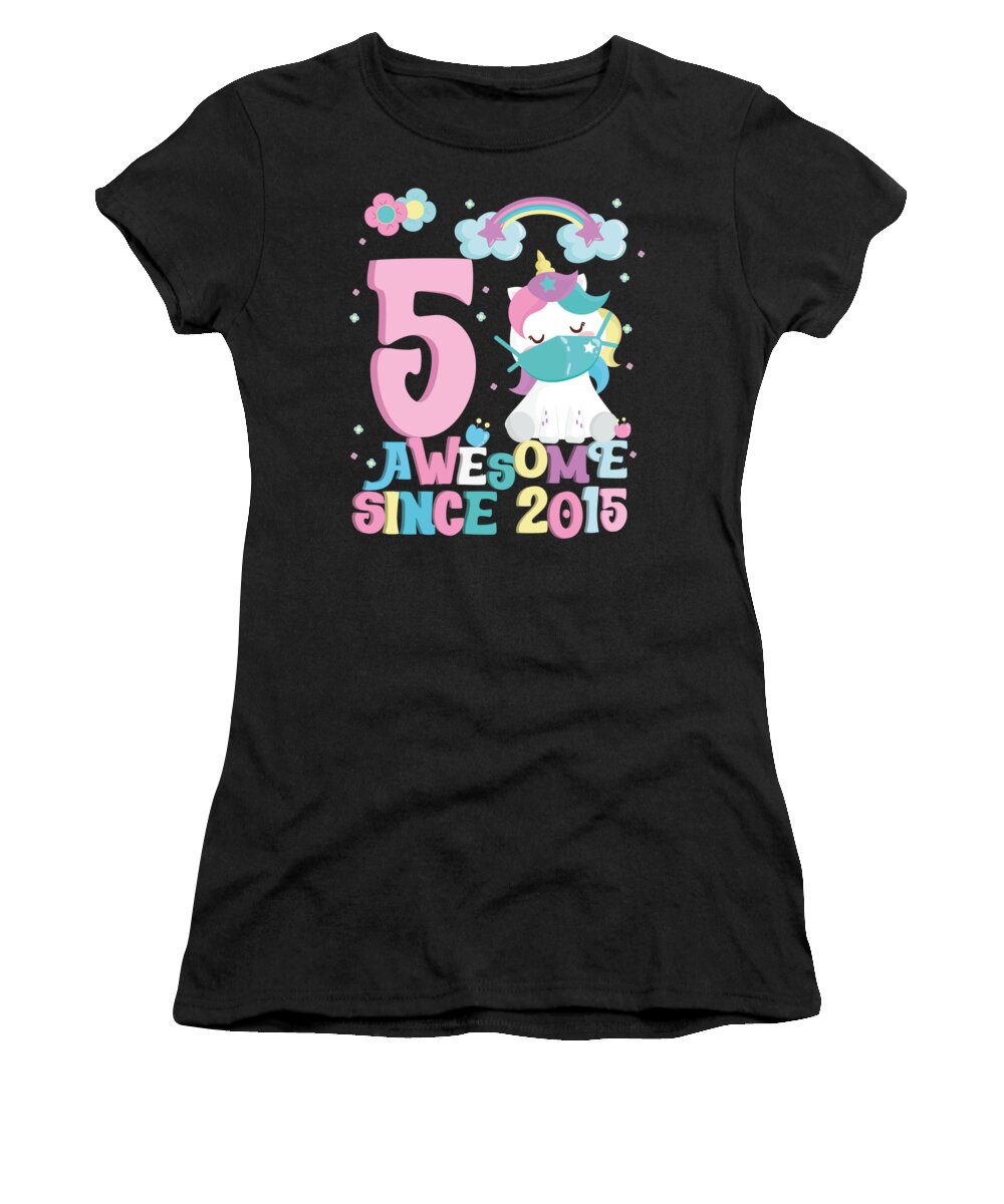 Gift Women's T-Shirt featuring the digital art Party gift idea for 5 Birthday Unicorn for Girls by Toms Tee Store