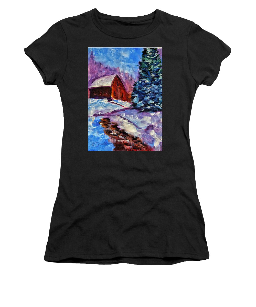 Snow Scene Women's T-Shirt featuring the painting Pathway to a Happy Place by Ruben Carrillo