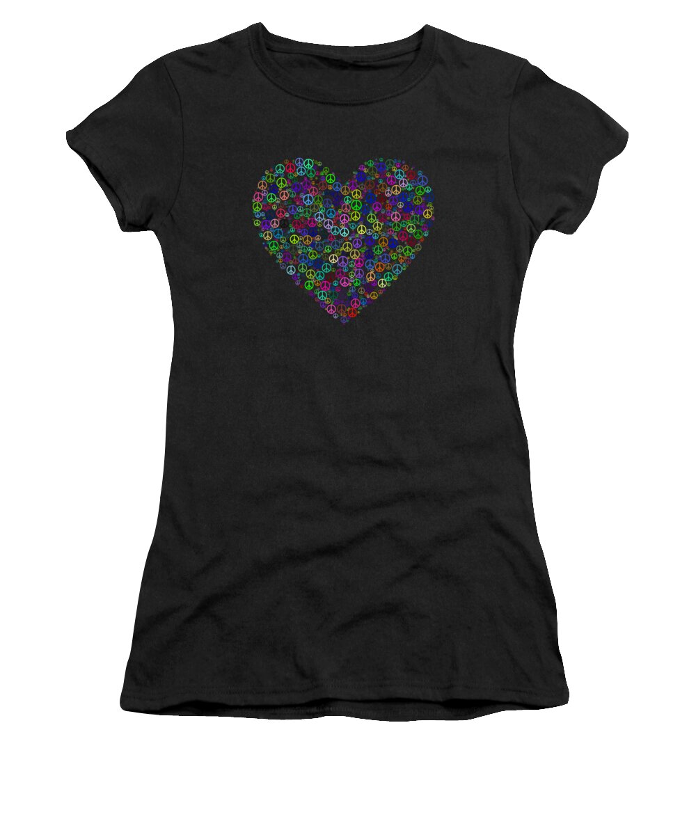 Cool Women's T-Shirt featuring the digital art Peace And Love Peace Sign Heart by Flippin Sweet Gear