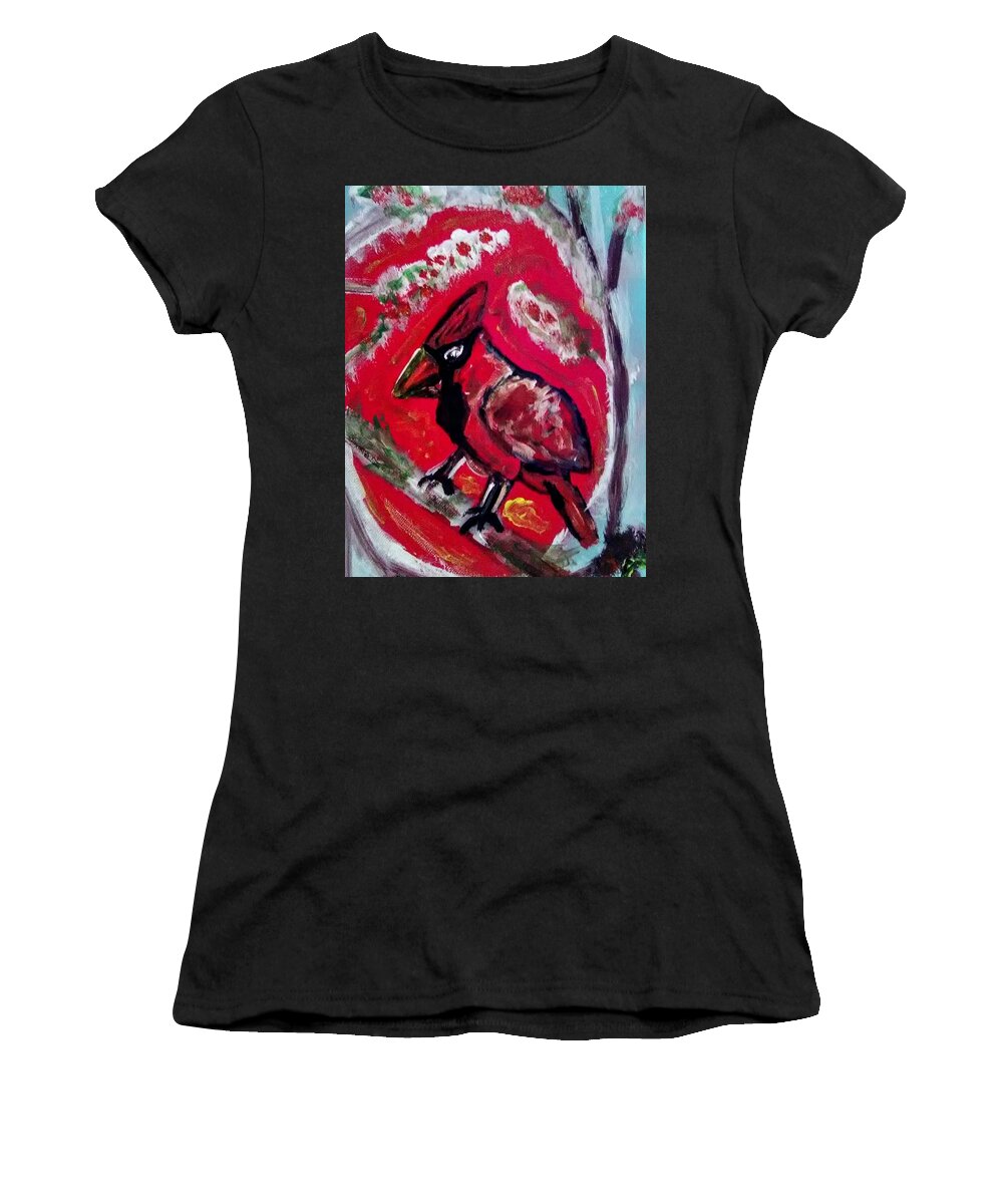 Cardinals Women's T-Shirt featuring the painting Perched Cardinal by Andrew Blitman