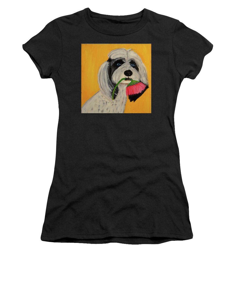 Dogs Women's T-Shirt featuring the painting Picking Flowers by Anita Hummel