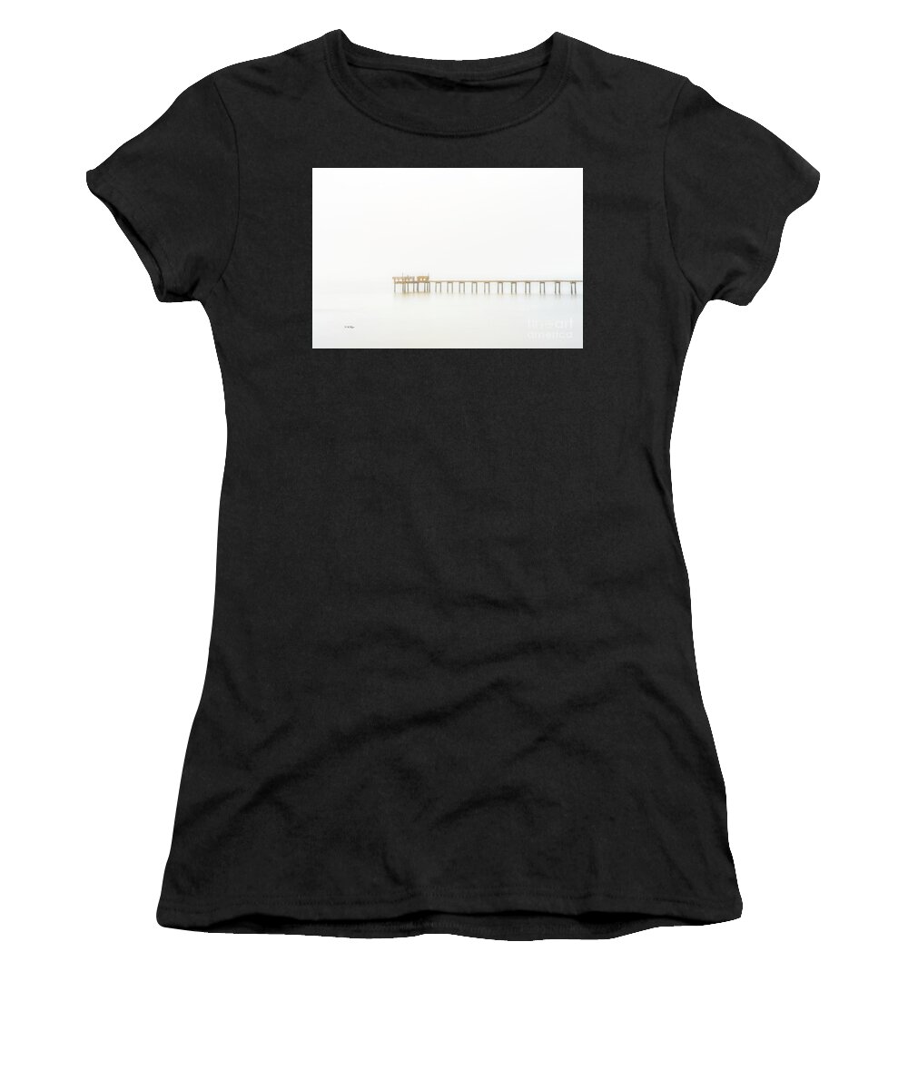 Fog Women's T-Shirt featuring the photograph Pier In Fog - A Photography Fine Art Minimalist by DB Hayes