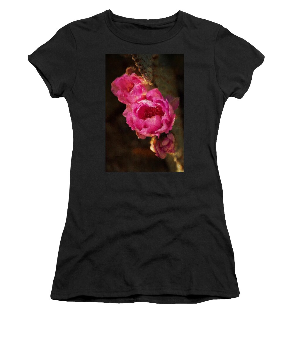 Pink Women's T-Shirt featuring the photograph Pink Cactus Flowers - Digital Art by Tatiana Travelways
