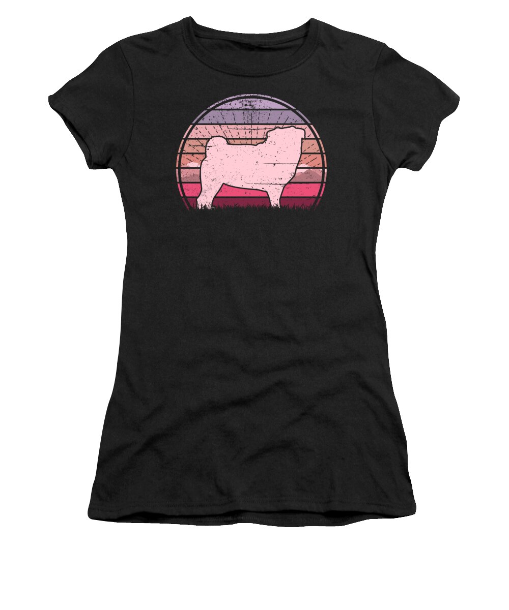 Pink Women's T-Shirt featuring the digital art Pink Pug Sunset by Filip Schpindel