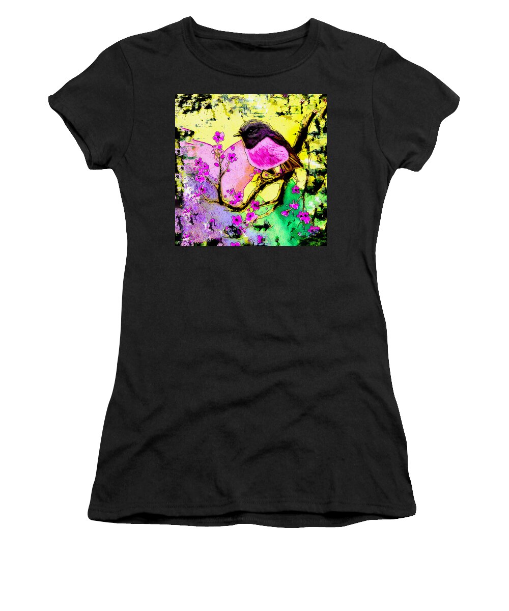 Bird Women's T-Shirt featuring the painting Pink Robin Madness by Miki De Goodaboom
