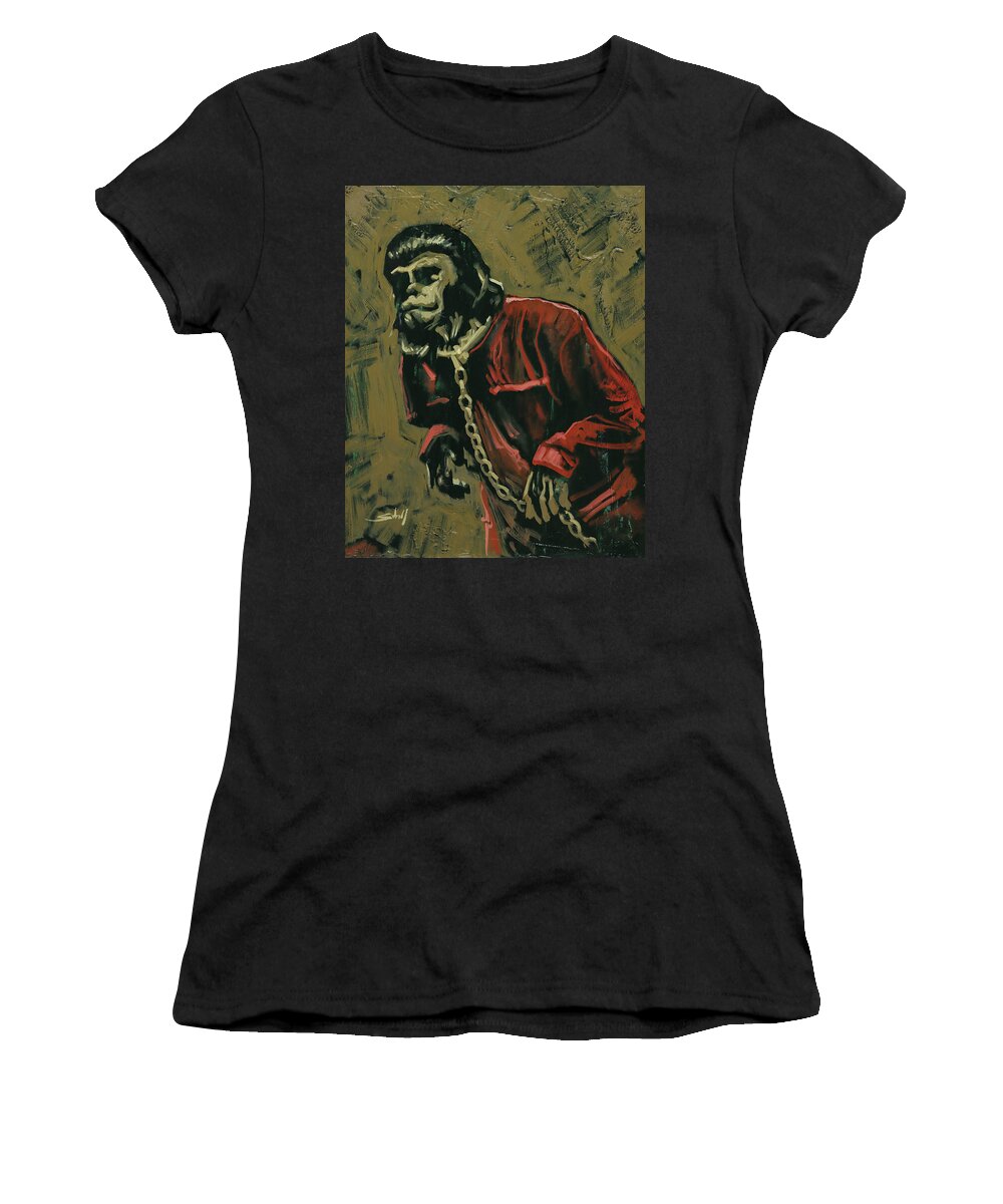 Planet Of The Apes Women's T-Shirt featuring the painting Planet of the Apes - Cesar by Sv Bell