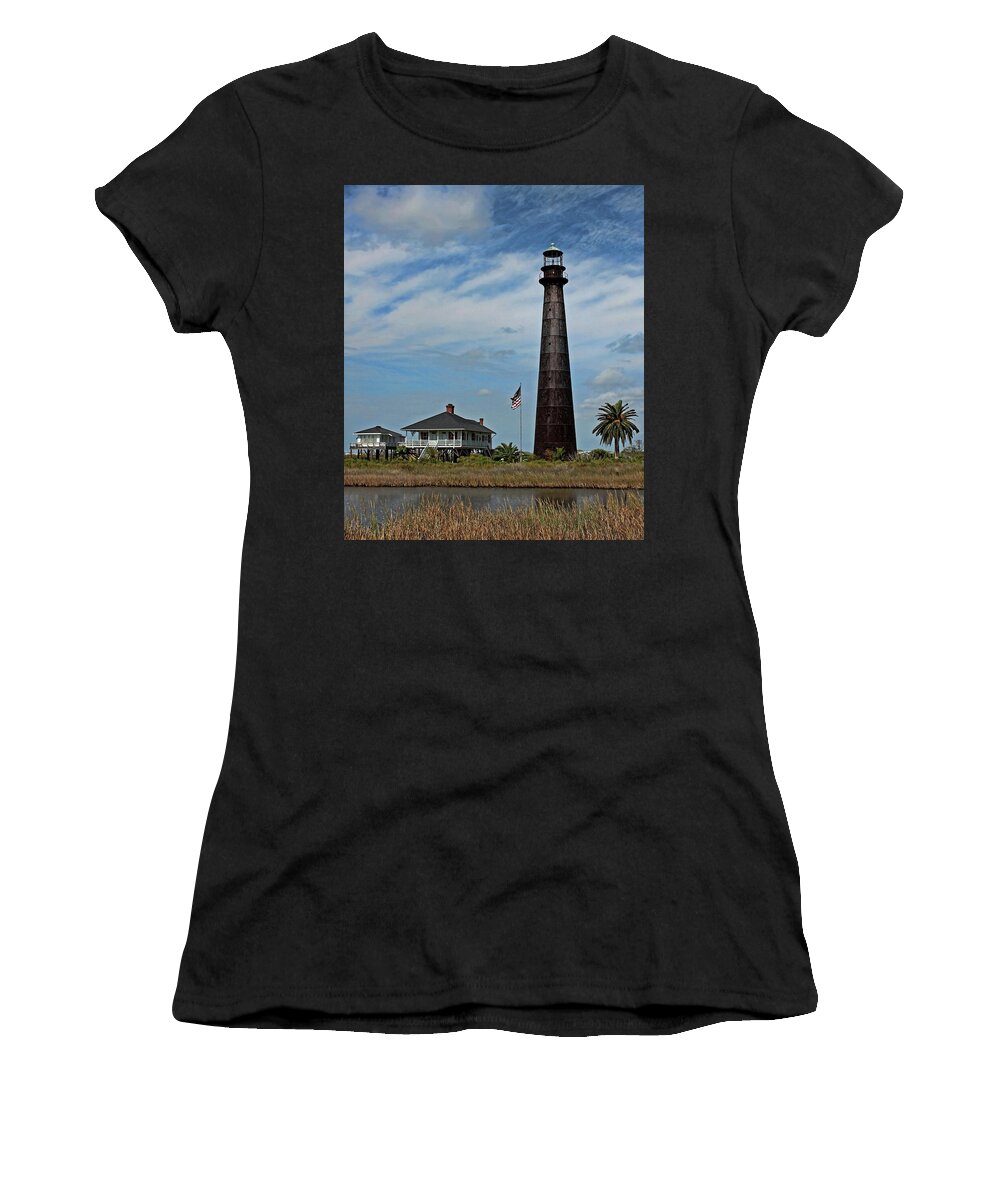 Galveston Women's T-Shirt featuring the photograph Port Bolivar Lighthouse by Judy Vincent