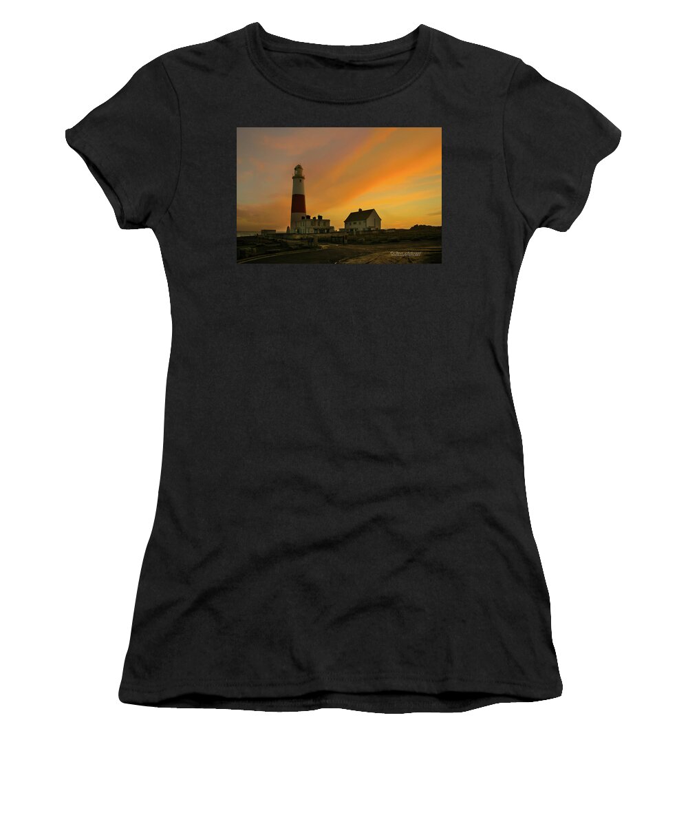 Portland Bill Women's T-Shirt featuring the photograph Portland Bill Lighthouse at Sunset by Alan Ackroyd