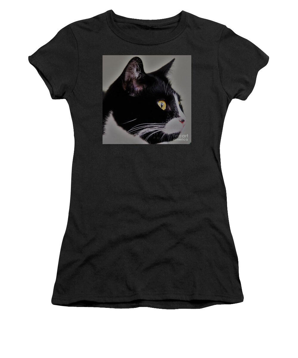 Cats Women's T-Shirt featuring the photograph Profile of a black and white cat by Joanne Carey