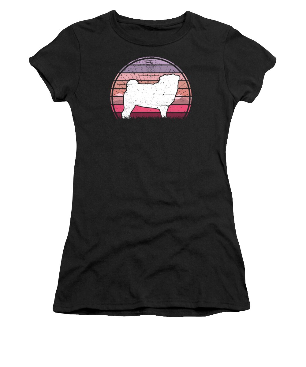 Pug Women's T-Shirt featuring the digital art Pug Pink Sunset by Filip Schpindel