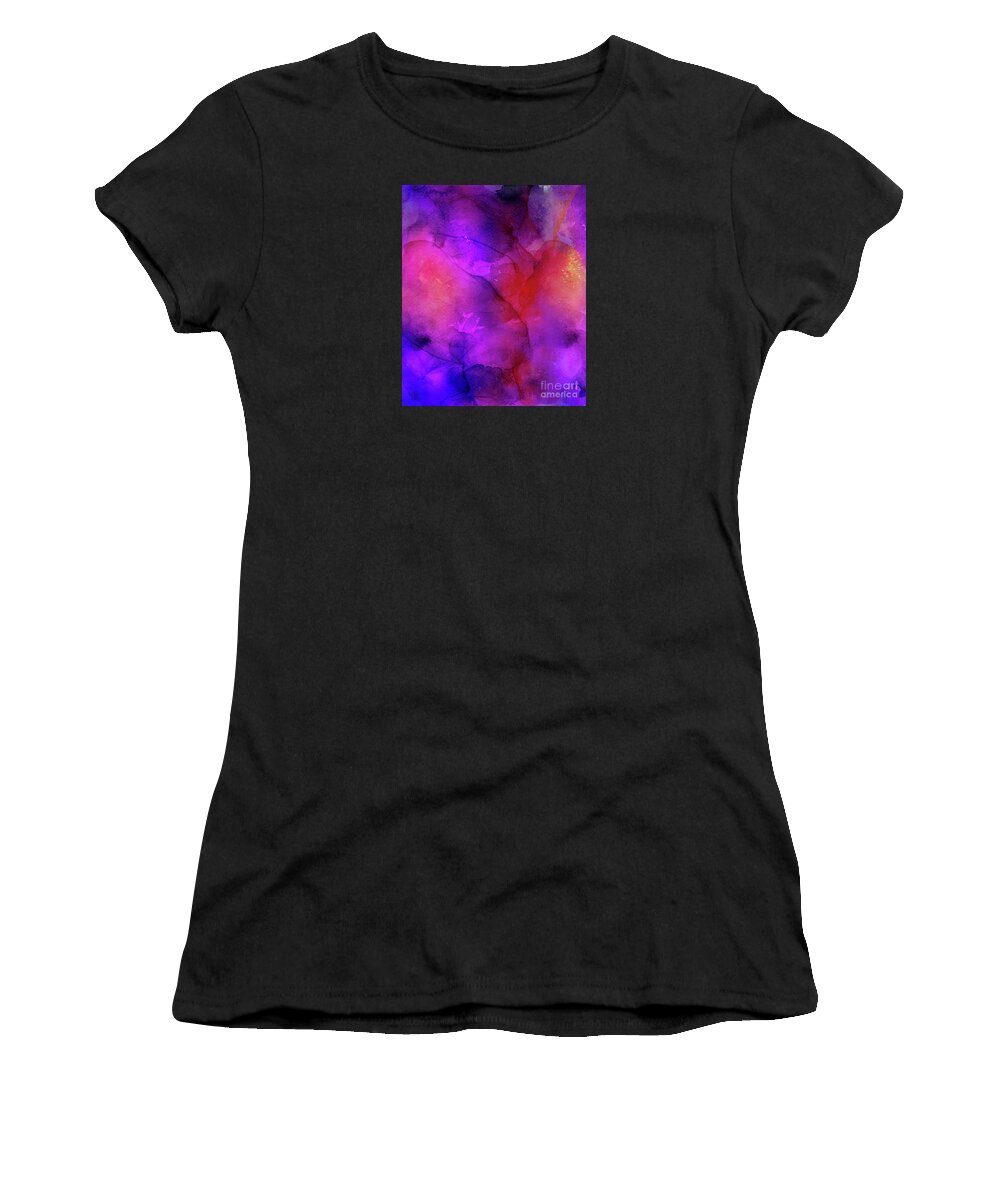 Purple Ink Painting Women's T-Shirt featuring the painting Purple, Blue, Red And Pink Fluid Ink Abstract Art Painting by Modern Art