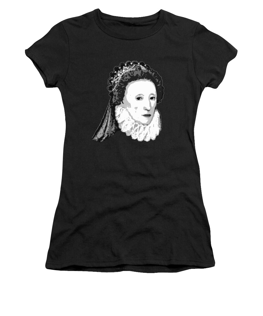 Queen Women's T-Shirt featuring the digital art Queen Elizabeth I Black and White by Megan Miller