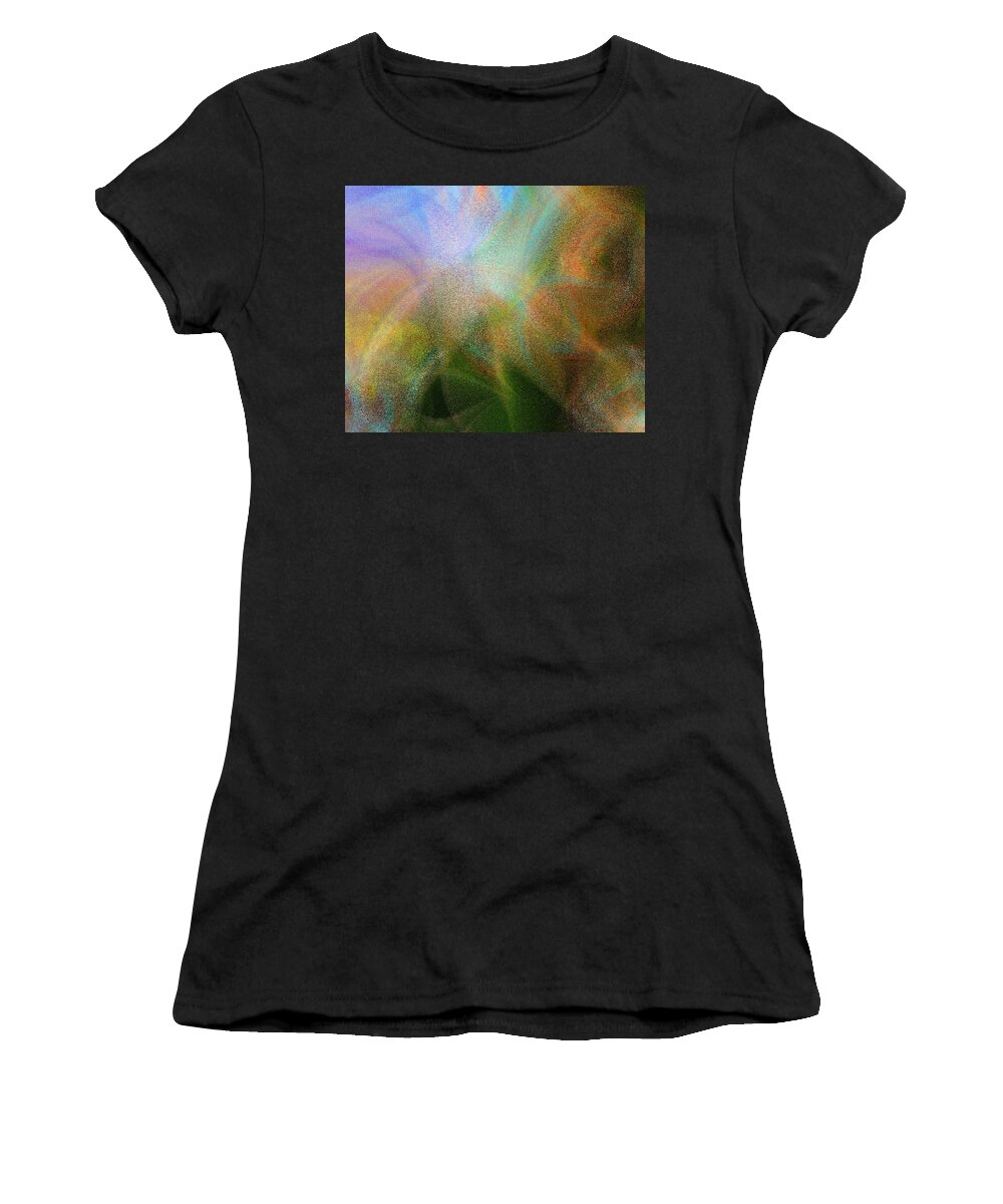 #abstract #abstractart #digital #digitalart #wallart #markslauter #print #greetingcards #pillows #duvetcovers #shower #bag #case #shirts #towels #mats #notebook #blanket #charger #pouch #mug #tapestries #facemask #puzzle Women's T-Shirt featuring the digital art Rainbow Sand Swirls by Mark Slauter