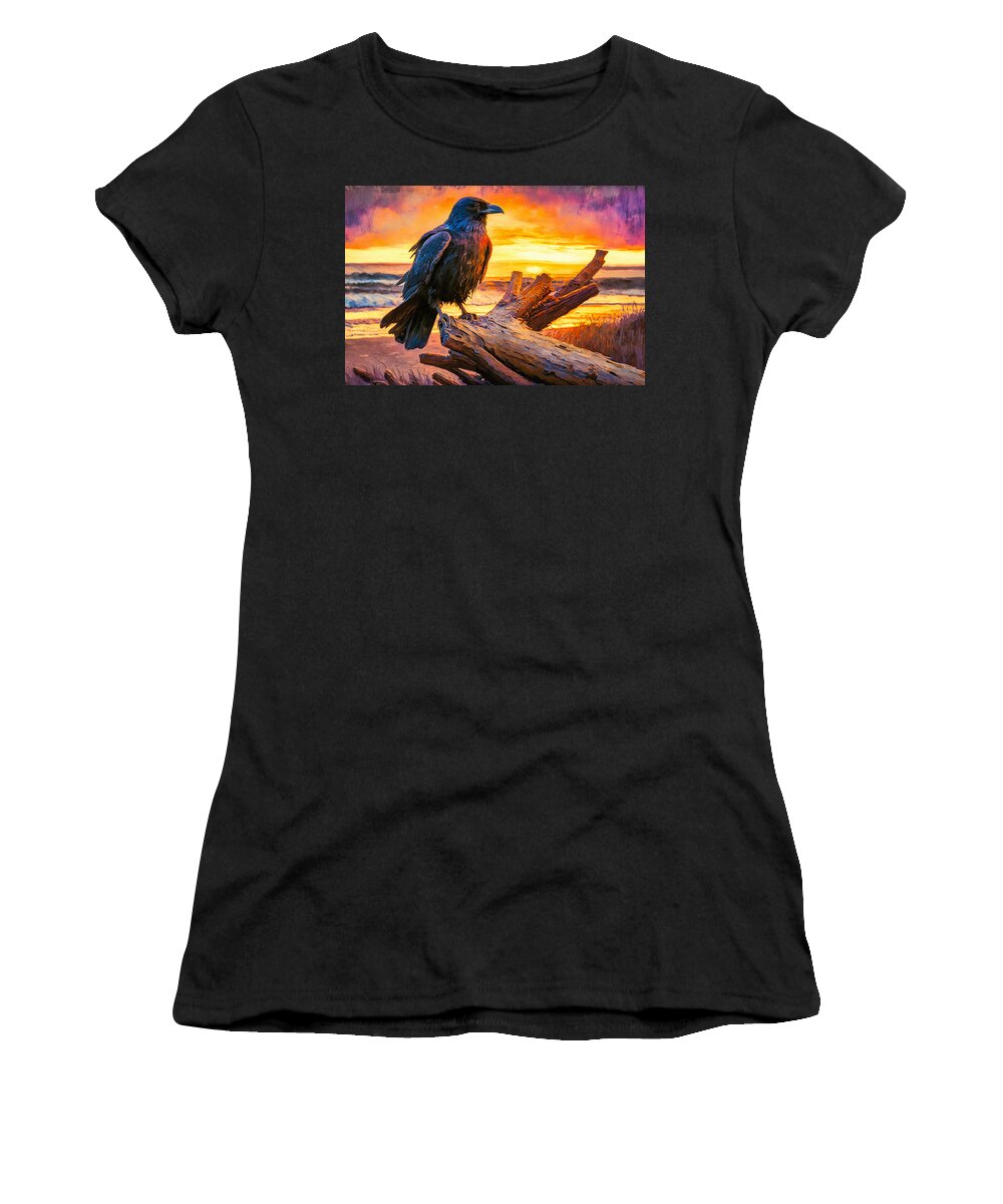 Abstract Women's T-Shirt featuring the digital art Raven on Driftwood by Craig Boehman