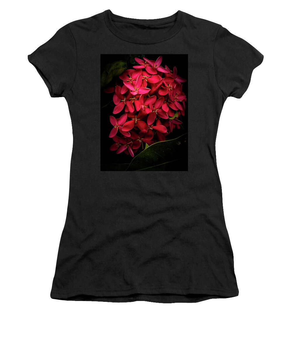 Red Women's T-Shirt featuring the photograph Red Ixora Shrub by Sue M Swank