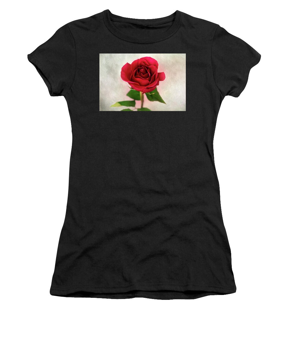 Red Rose Women's T-Shirt featuring the photograph Red Rose Single Stem Print by Gwen Gibson