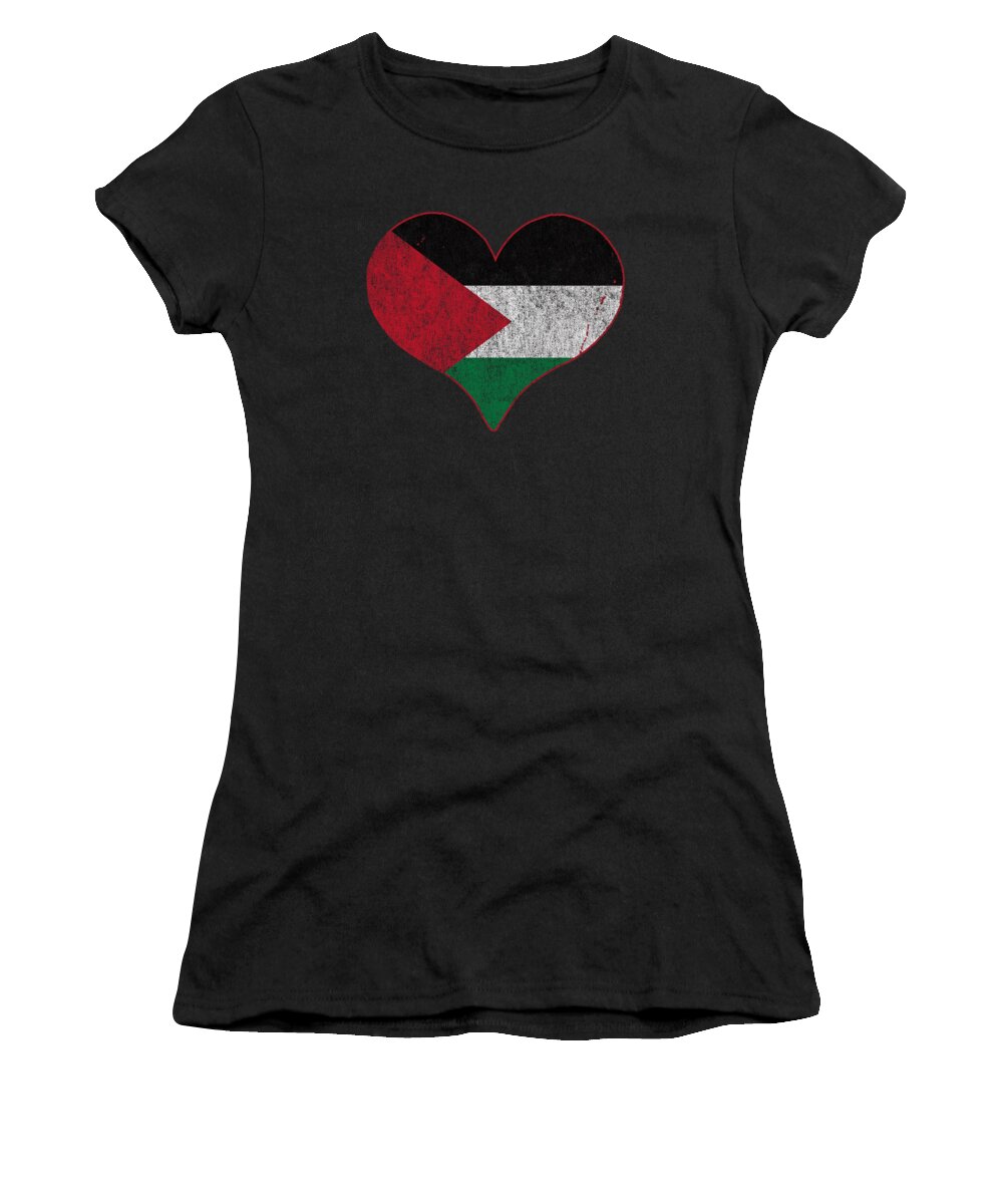 Palestine Women's T-Shirt featuring the digital art Retro Palestine Flag Heart by Flippin Sweet Gear