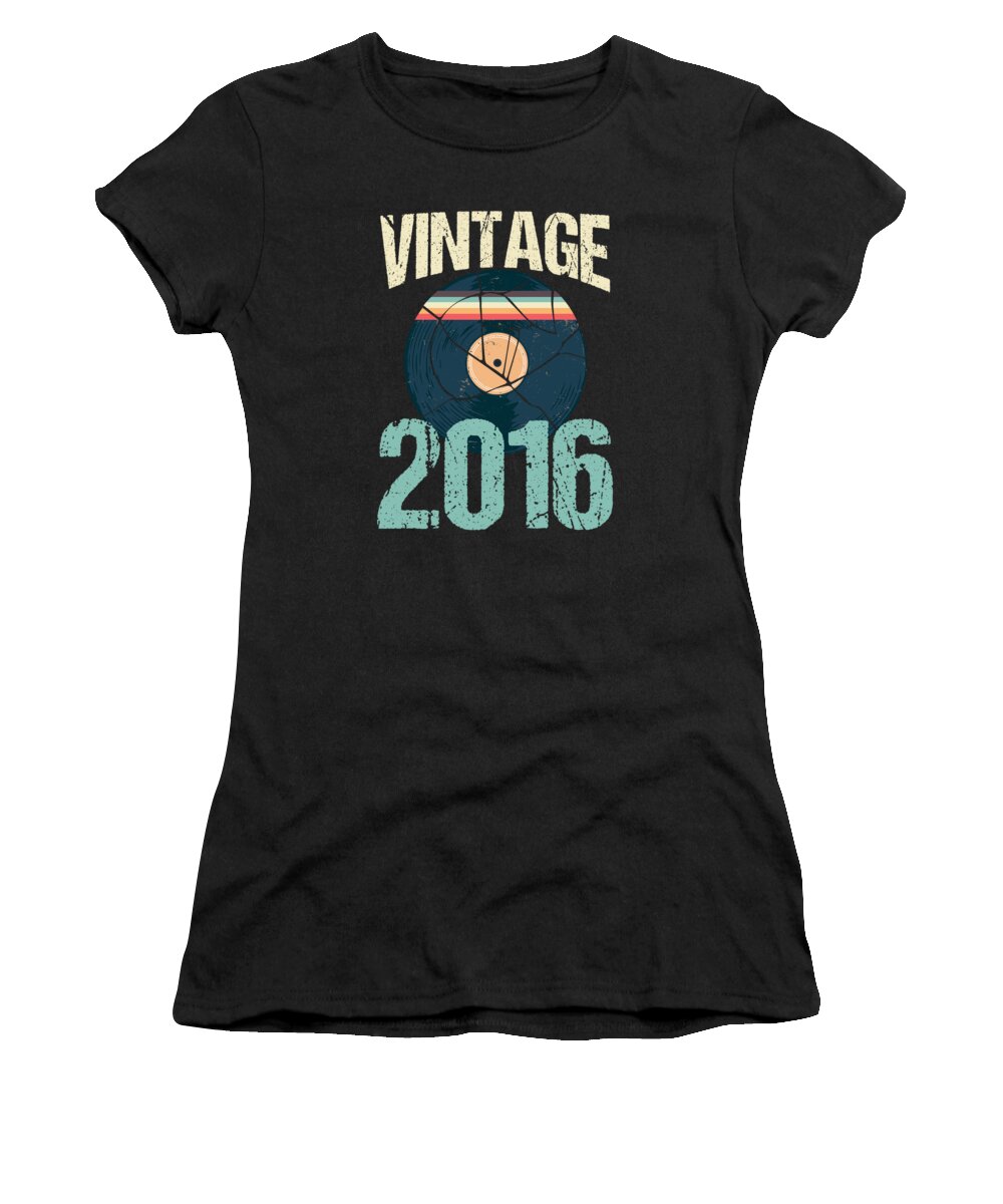 4th Bday Women's T-Shirt featuring the digital art Retro Vintage 2016 4 th Birthday Record Vinyl Vintage Disco Bday Gift by Thomas Larch