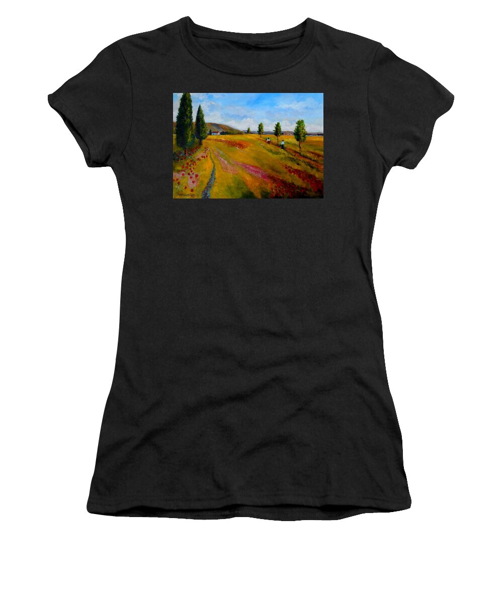 Cypresses Women's T-Shirt featuring the painting Returning home by Konstantinos Charalampopoulos