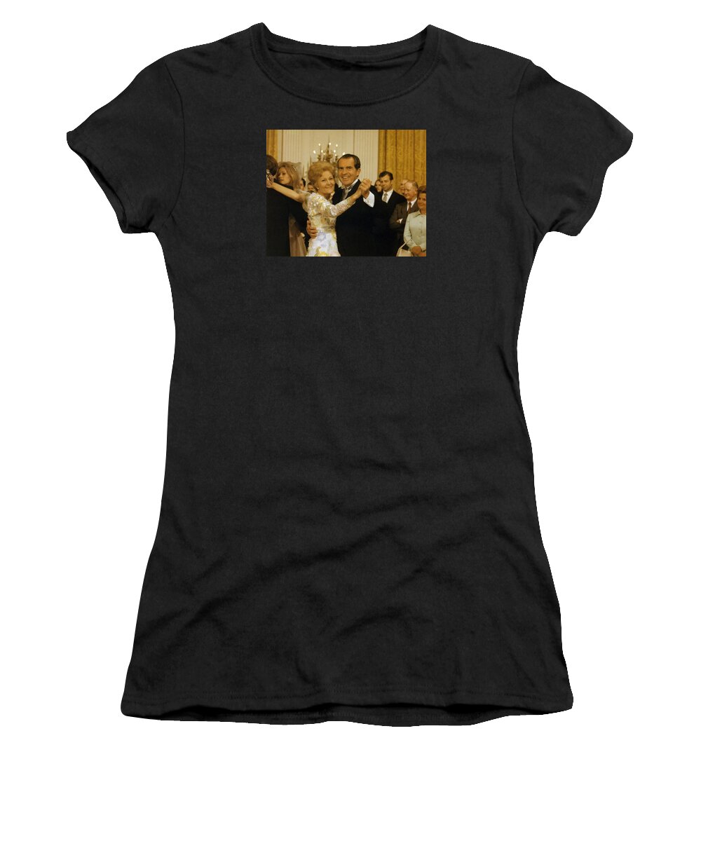 President Nixon Women's T-Shirt featuring the photograph Richard and Pat Nixon Dancing At The White House - 1971 by War Is Hell Store