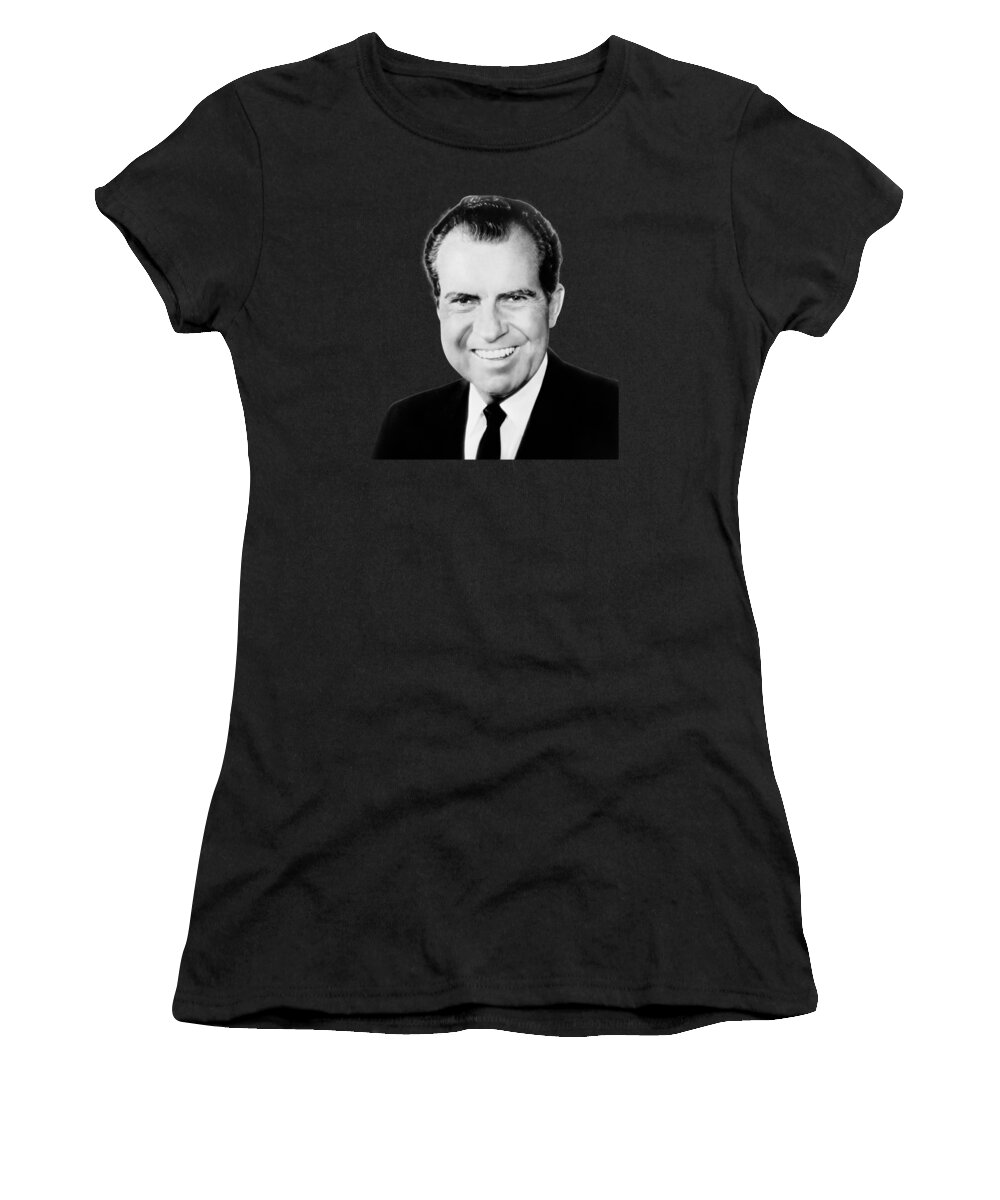 Richard Nixon Women's T-Shirt featuring the photograph Richard Nixon Portrait - Circa 1969 by War Is Hell Store
