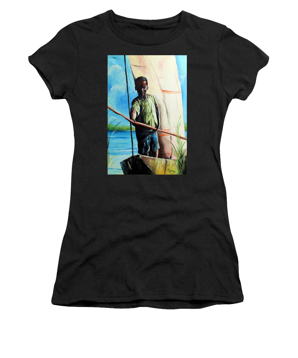 Boy Women's T-Shirt featuring the painting River Boy by Henry Blackmon