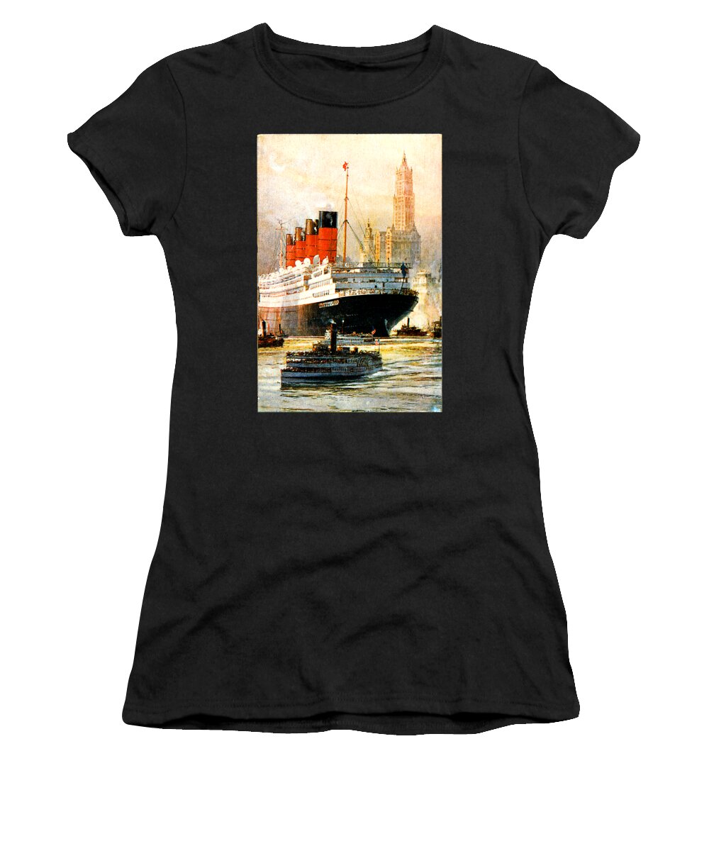 Aquitania Women's T-Shirt featuring the painting RMS Aquitania Cruise Ship Poster 1914 by Unknown