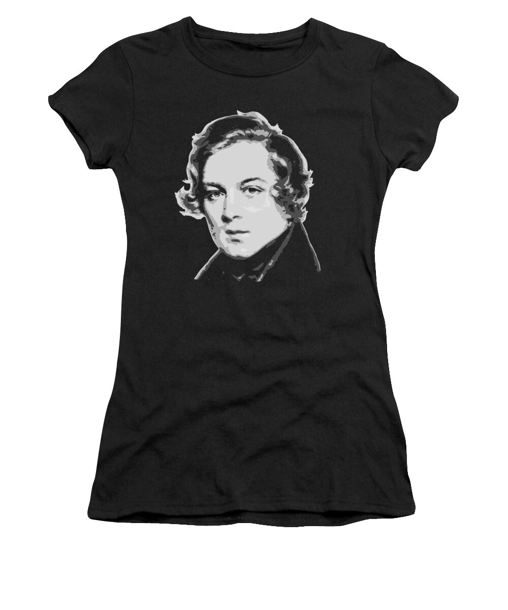 Robert Women's T-Shirt featuring the digital art Robert Schumann Black and White by Megan Miller