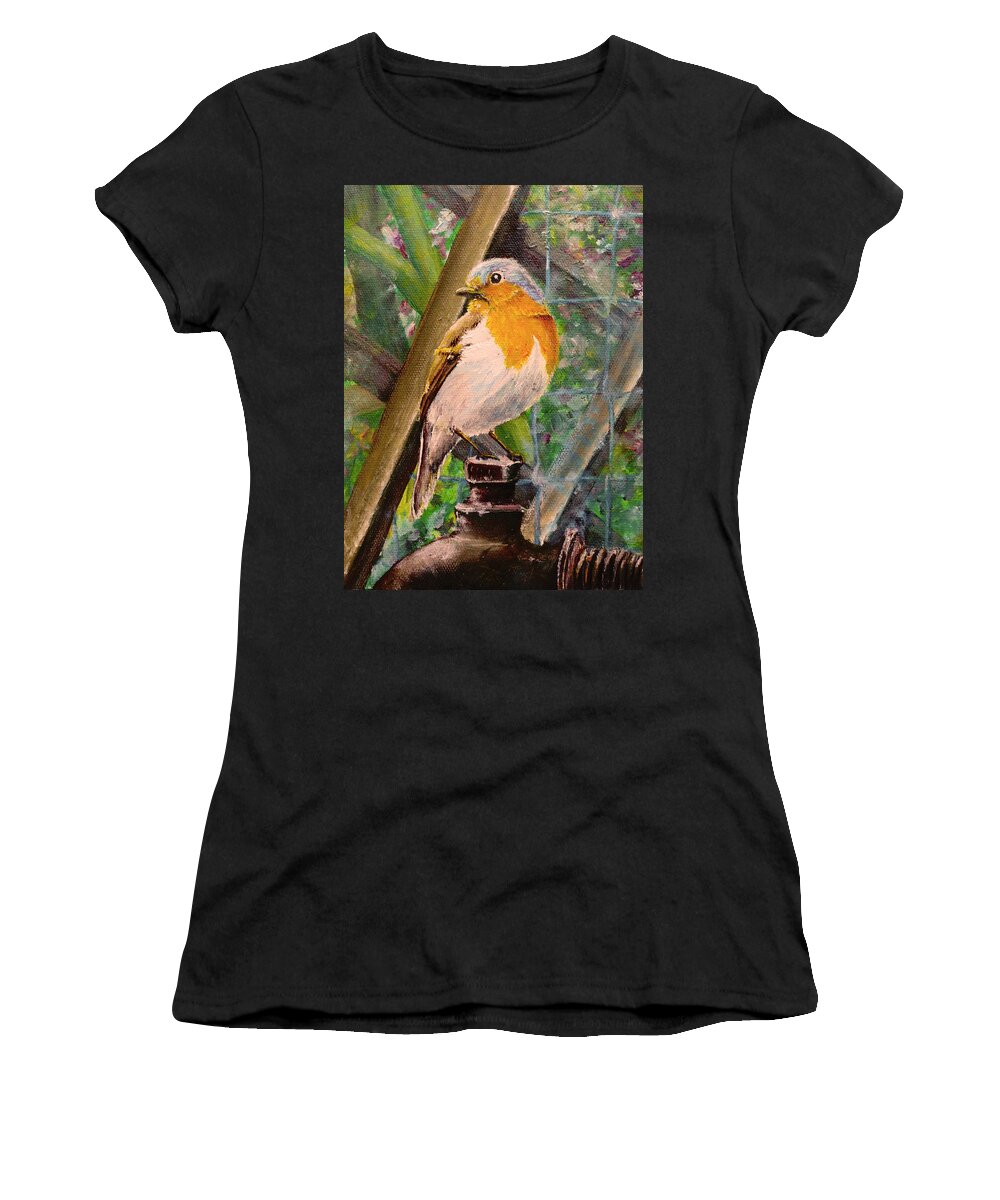 Bird Women's T-Shirt featuring the painting Robin by Medea Ioseliani