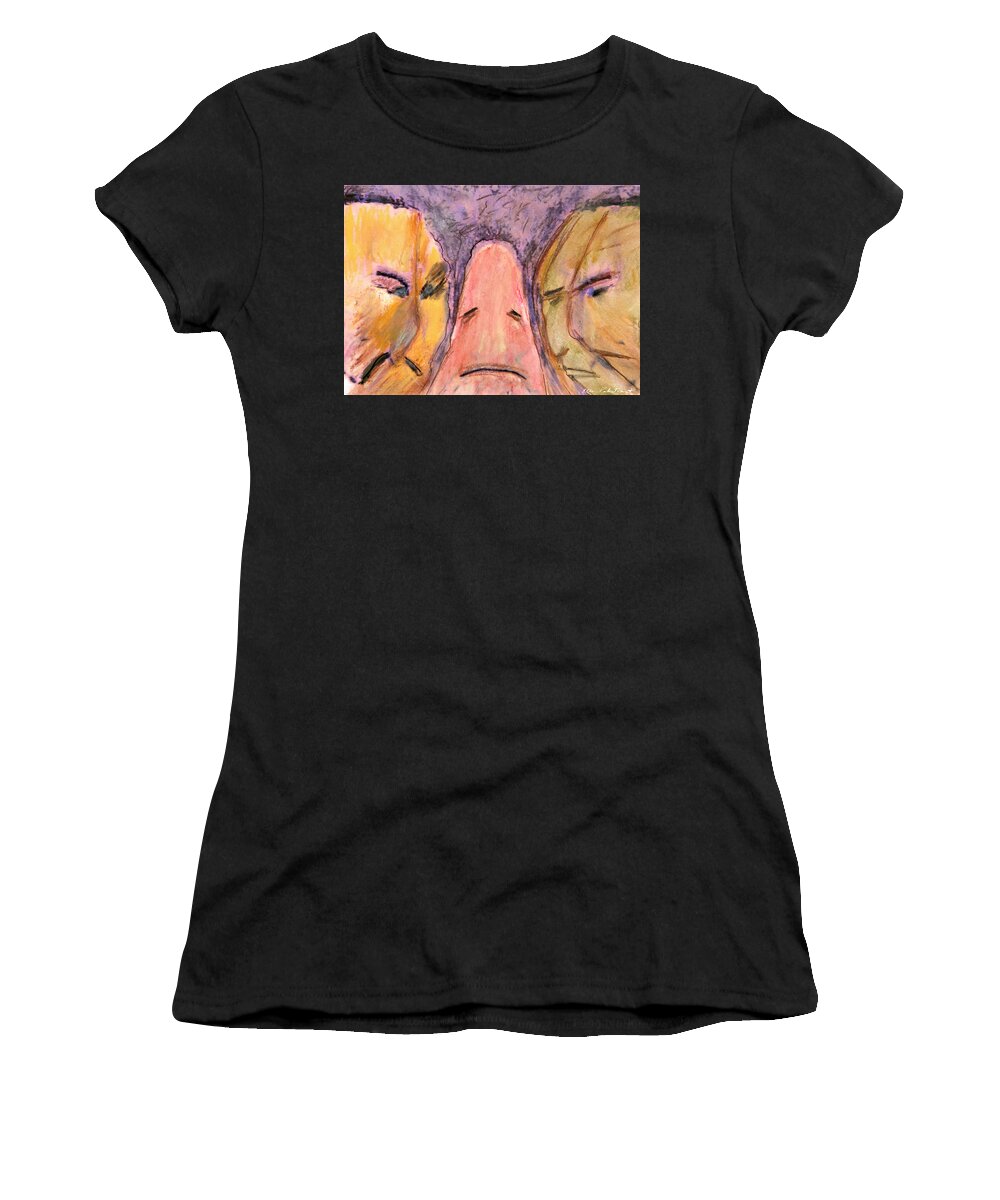 Wall Art Women's T-Shirt featuring the painting Rockfaces of Disapproval by Ellen Palestrant