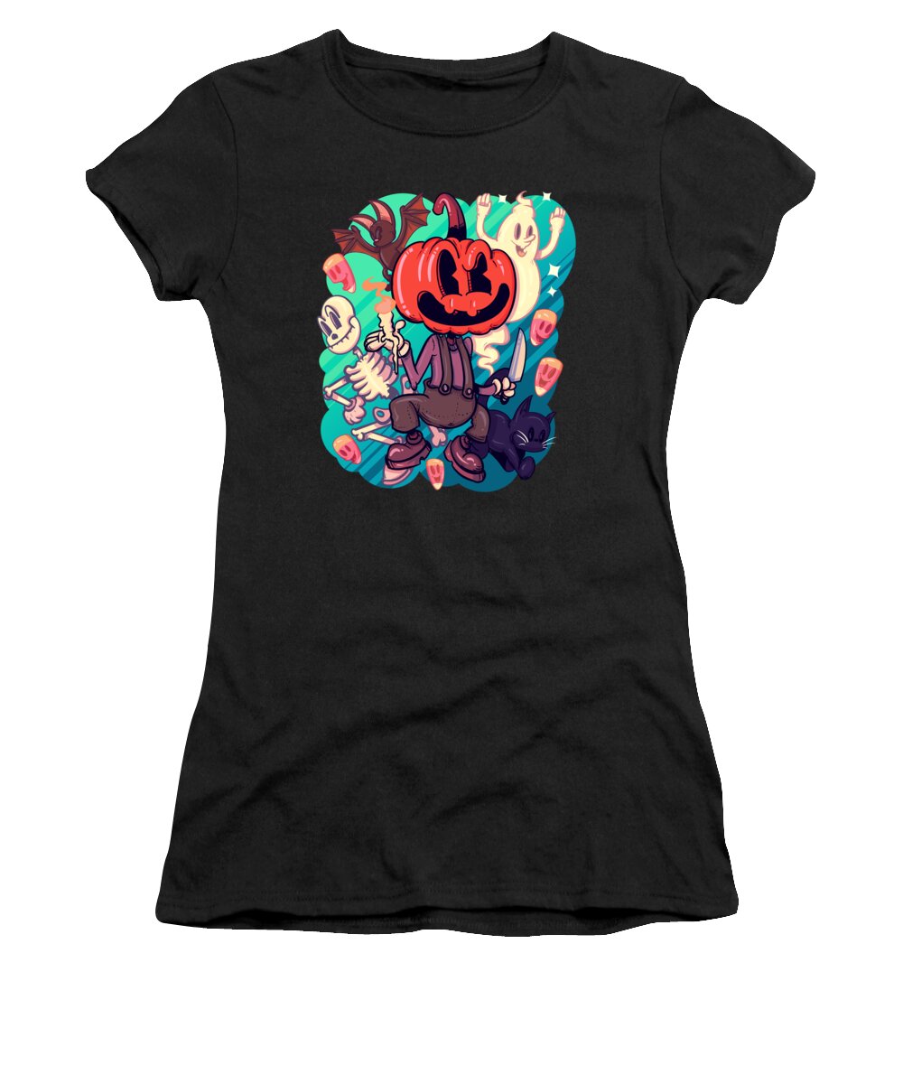 Halloween Women's T-Shirt featuring the drawing Rubber Hose Halloween by Ludwig Van Bacon