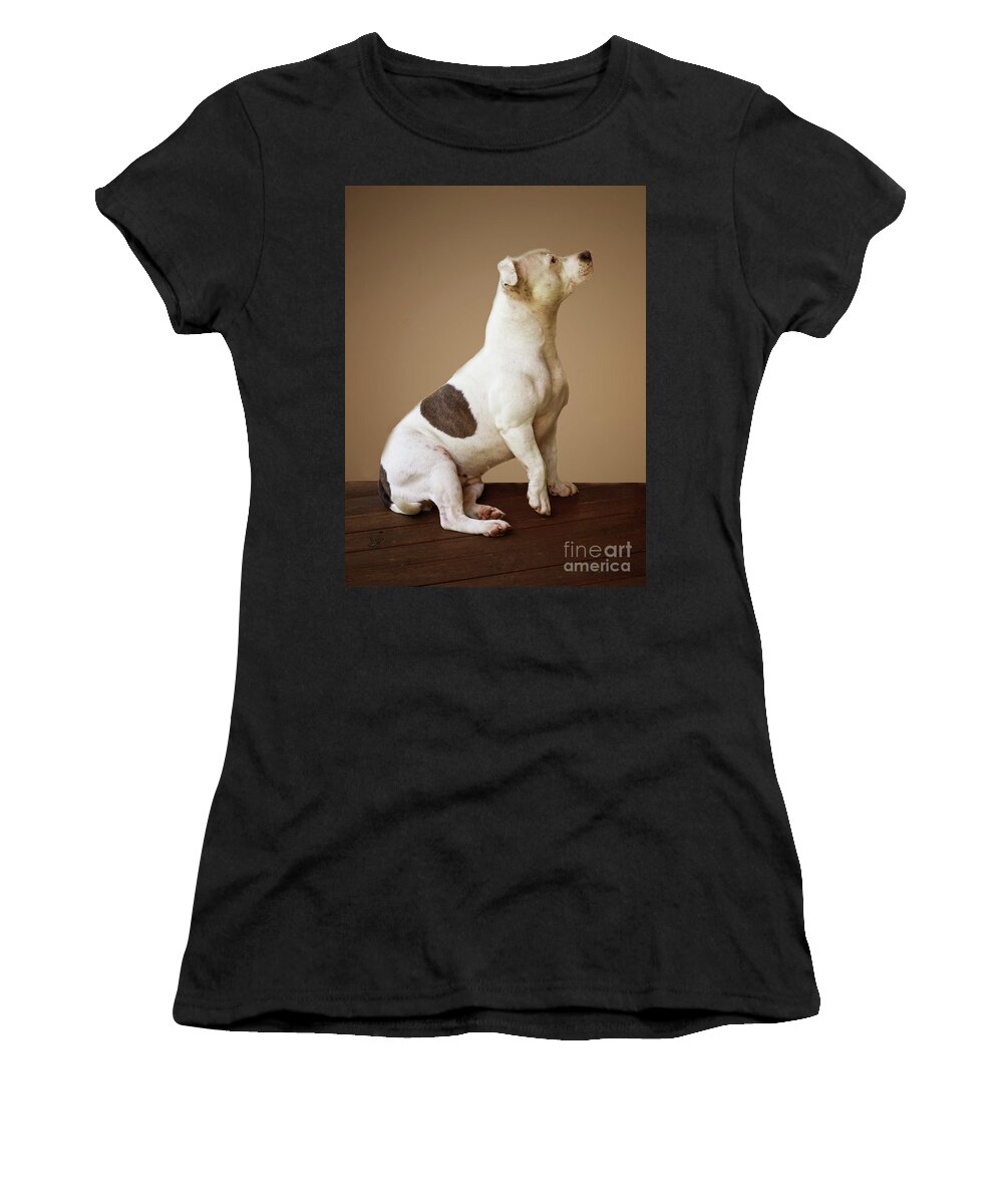 Staffie Women's T-Shirt featuring the photograph Ruby - 22 months #2 by Elaine Teague
