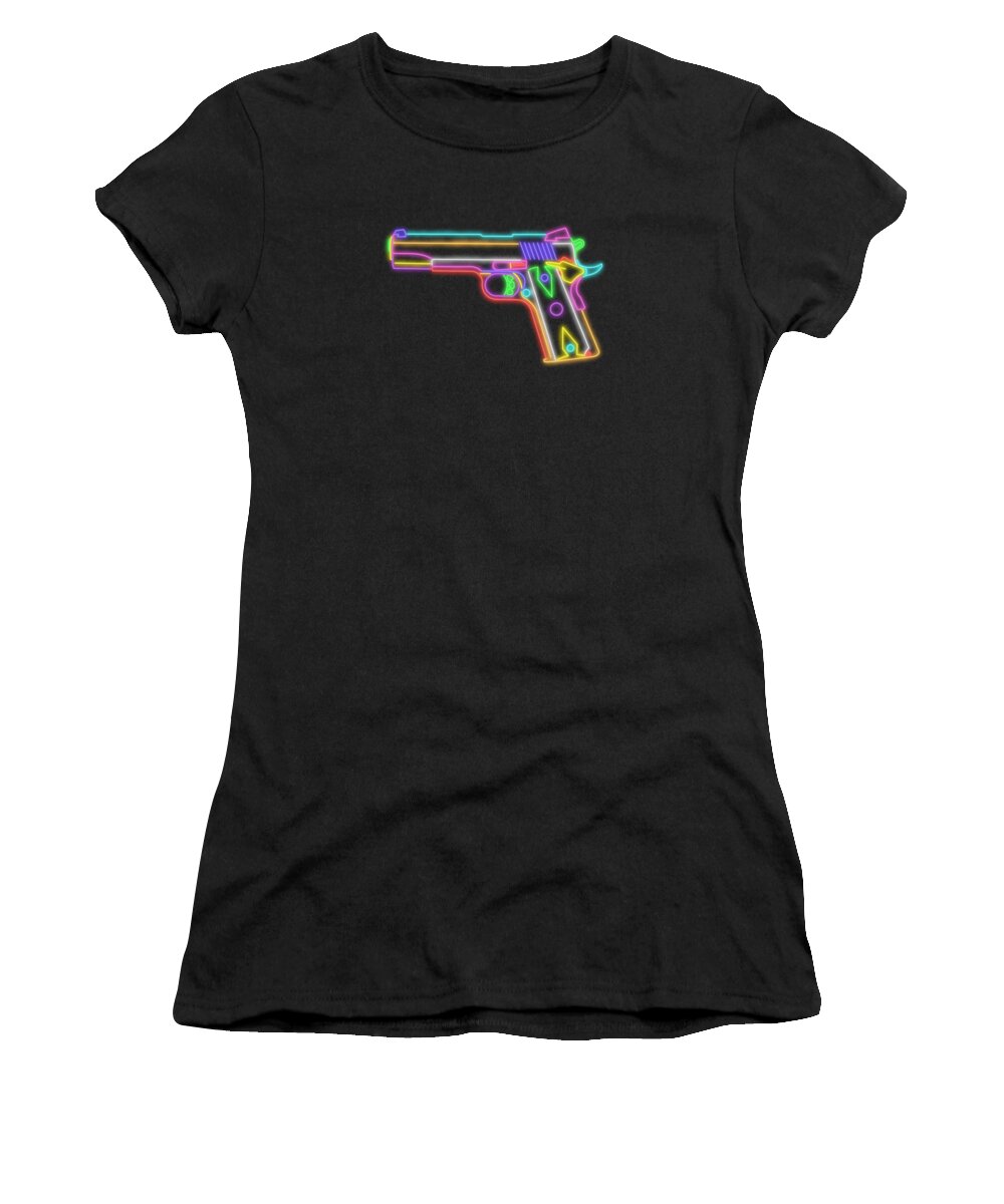 Ruger Women's T-Shirt featuring the digital art Ruger SR1911 Neon Design by Ricky Barnard