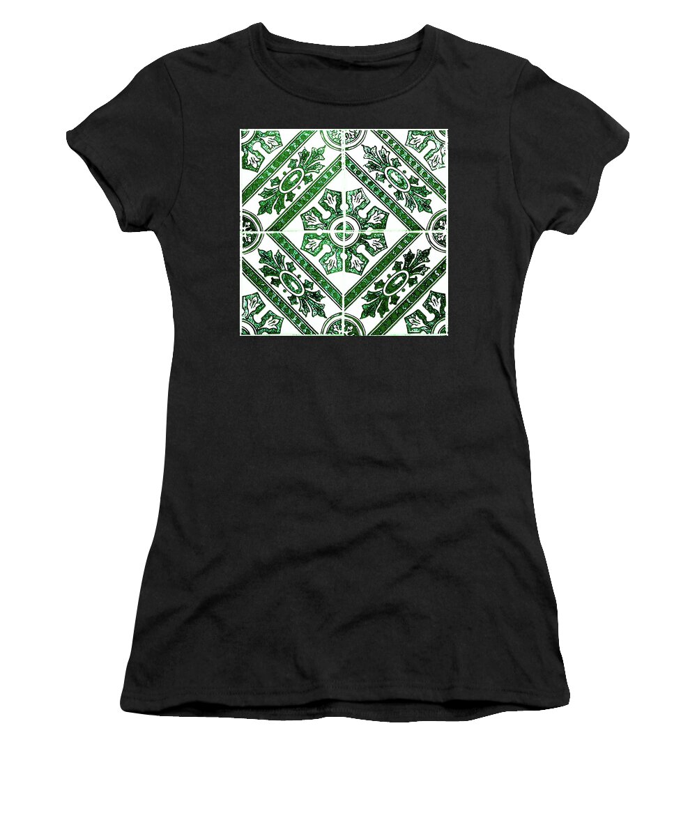 Green Tiles Women's T-Shirt featuring the digital art Rustic Green Tiles Mosaic Design Decorative Art by Irina Sztukowski