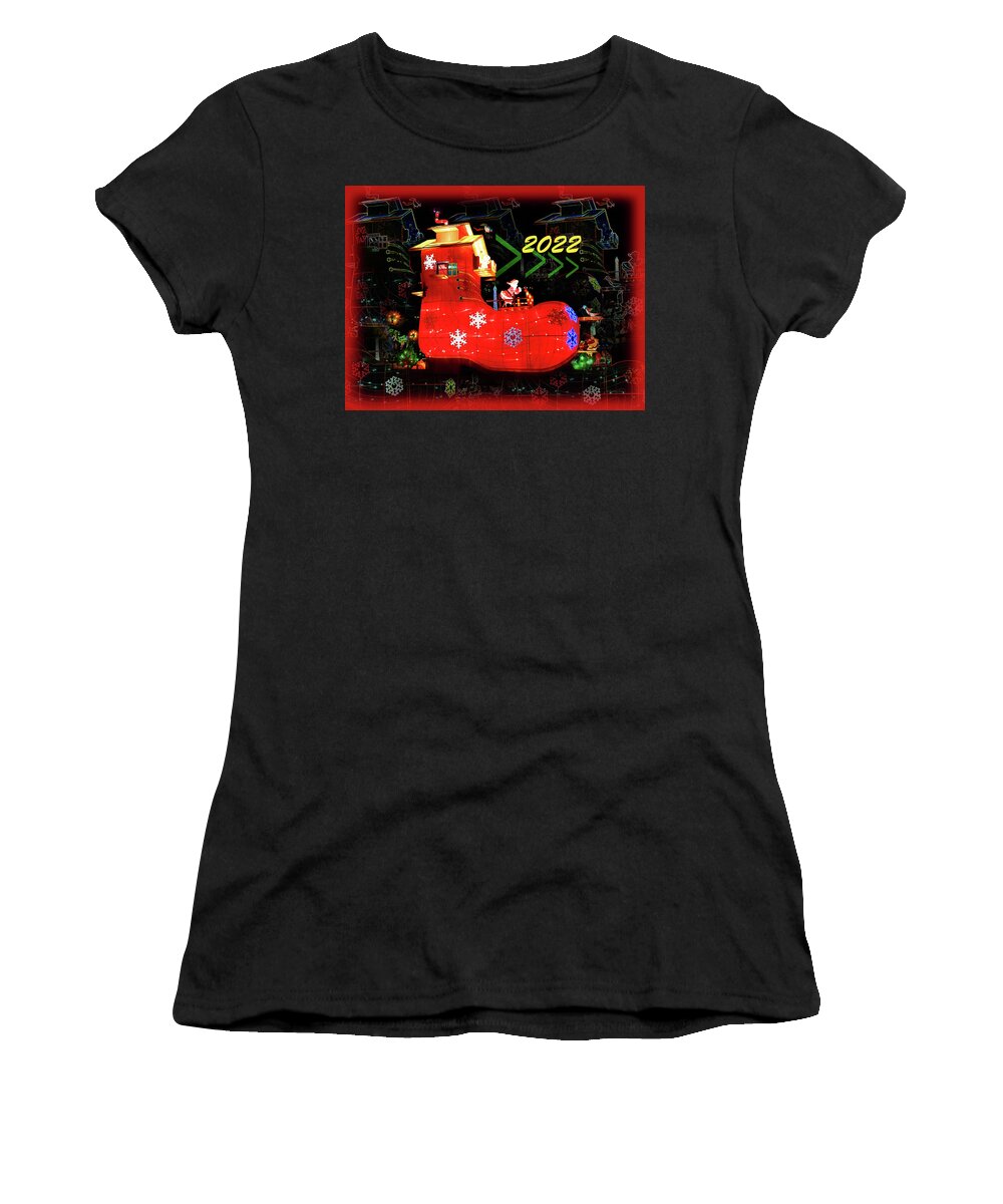 2022 Women's T-Shirt featuring the digital art Santa's Magic Stocking by Xueling Zou
