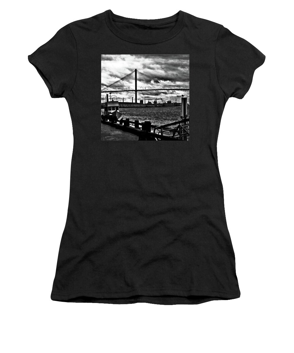 Eugene Talmadge Women's T-Shirt featuring the photograph Savannah River Bridge the Morning after Hurricane Matthew No. 2 by Aberjhani