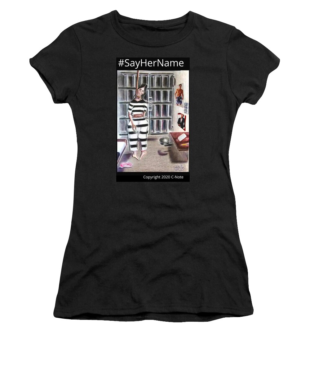 Black Art Women's T-Shirt featuring the drawing SayHerName by Donald C-Note Hooker