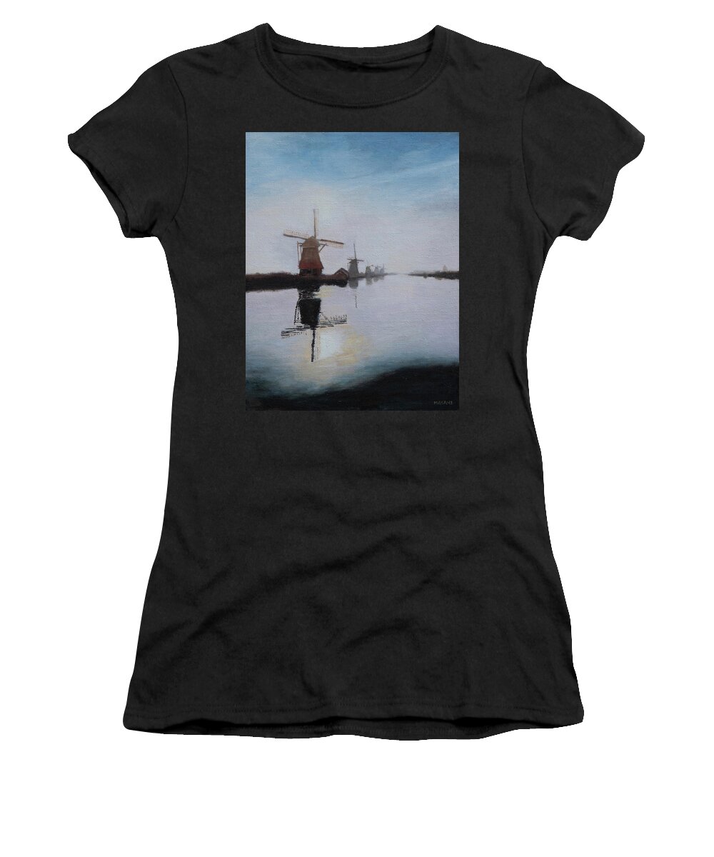 Landscape Women's T-Shirt featuring the painting Scene From Netherlands by Masami IIDA