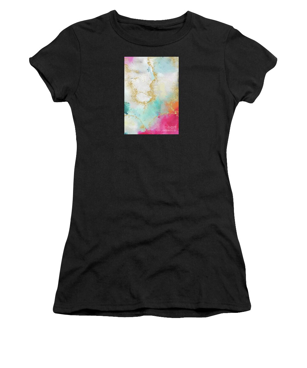 Watercolor Women's T-Shirt featuring the painting Seafoam Green, Pink And Gold by Modern Art