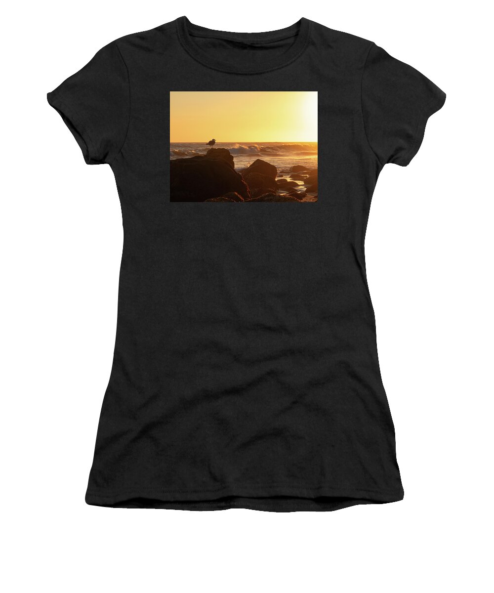 Beach Women's T-Shirt featuring the photograph Seagull Enjoying the Sunset by Matthew DeGrushe