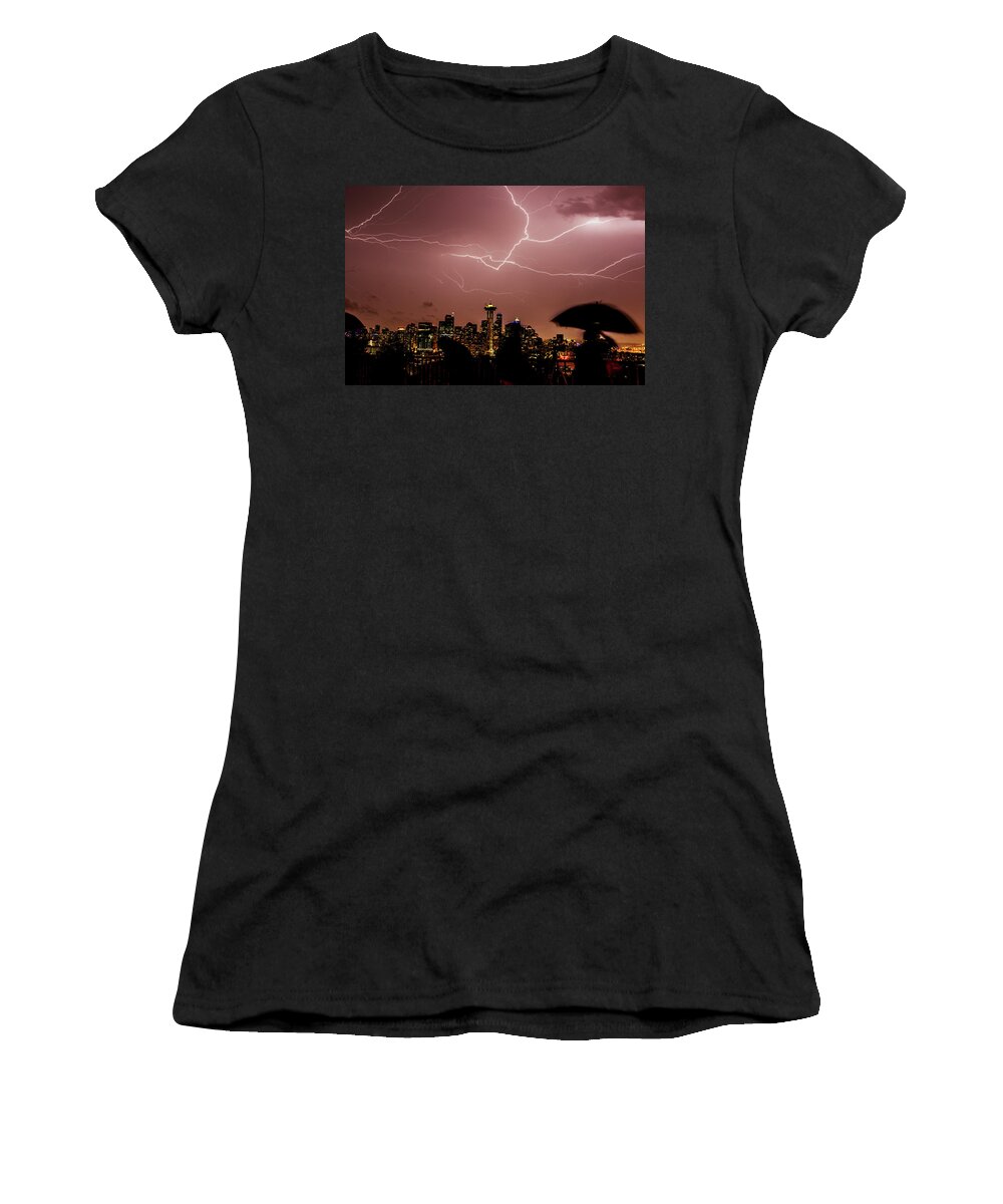 Kerry Park Women's T-Shirt featuring the photograph Seattle Lightning Storm by Yoshiki Nakamura